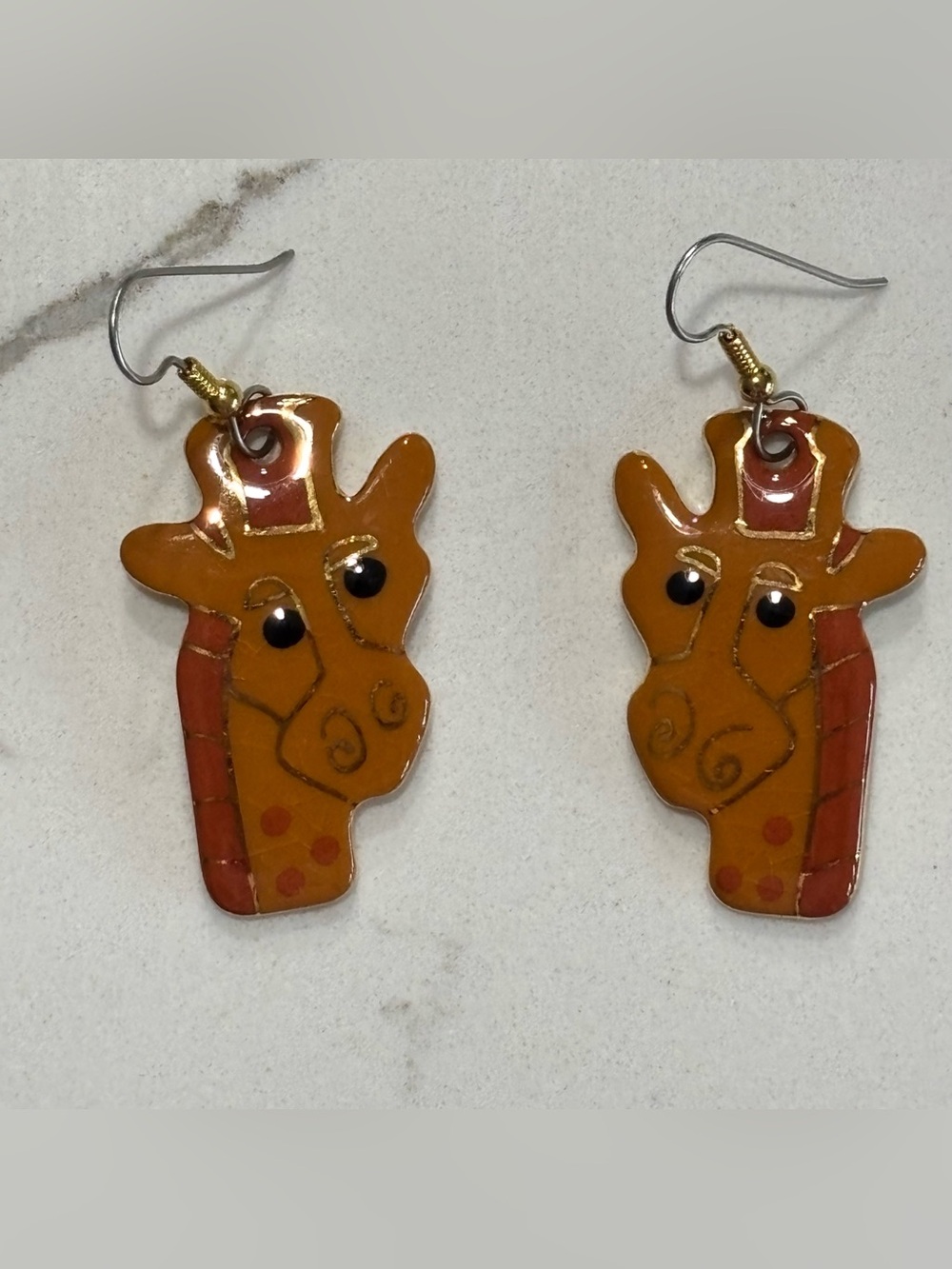 Giraffe Face Orange Silver Gold tone Hardware Dangle Earrings Accessories
